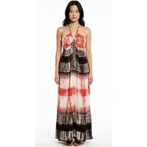 NEW Chaudry Anthropologie Tie Dye Braided Halter Maxi Dress Medium
